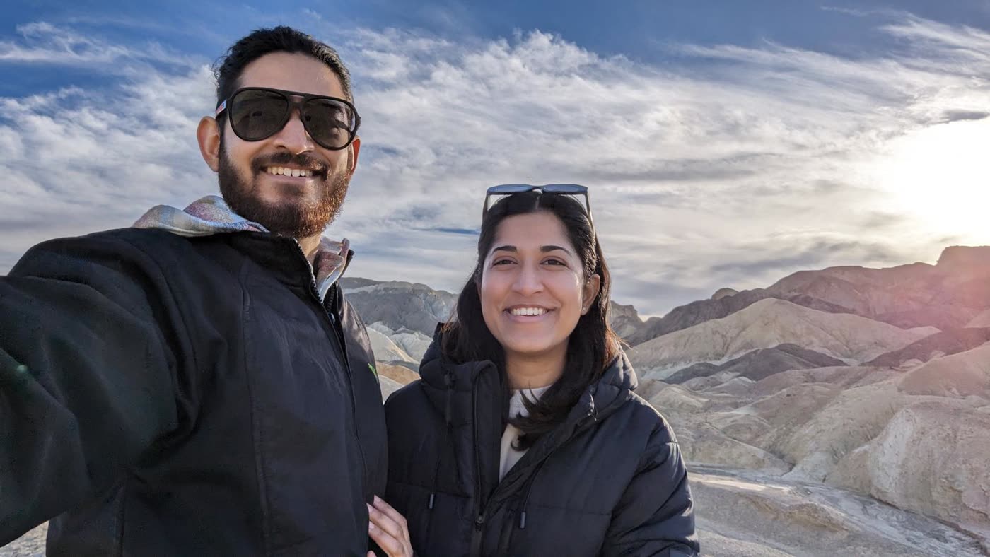 Abirami and Prateek at a desert overlook
