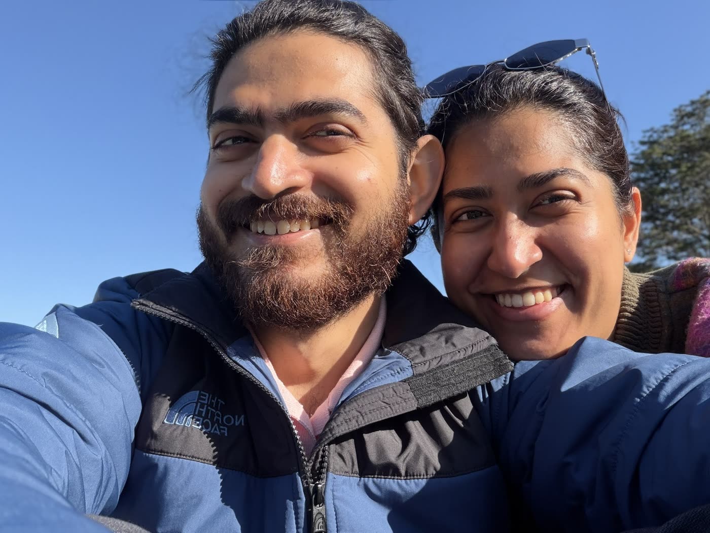 Abirami and Prateek on a clear blue day