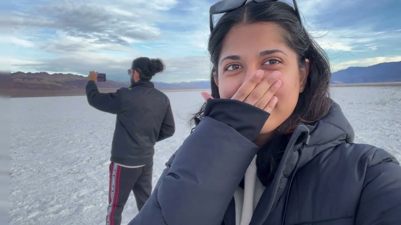 Abirami laughing on the salt flats at Death Valley